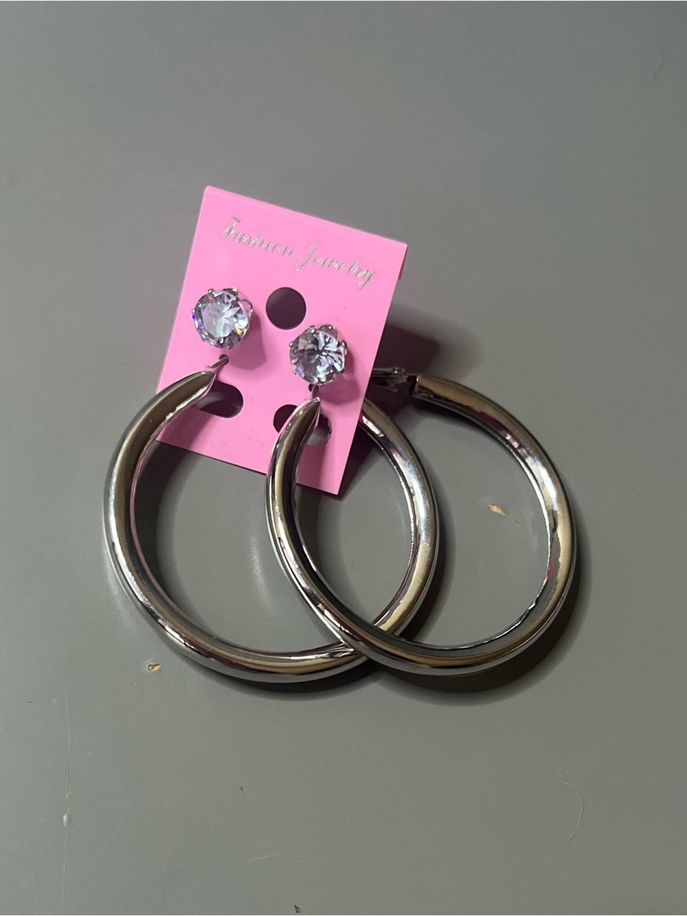 Fashion Jewelry CZ Stud and Silver Hoop Earring Set